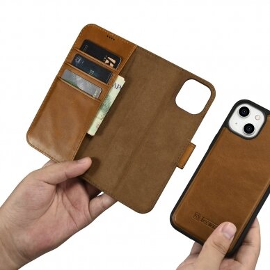 Dėklas iCarer Oil Wax Wallet Case 2in1 Case iPhone 14 Rudas (WMI14220721-TN) 10