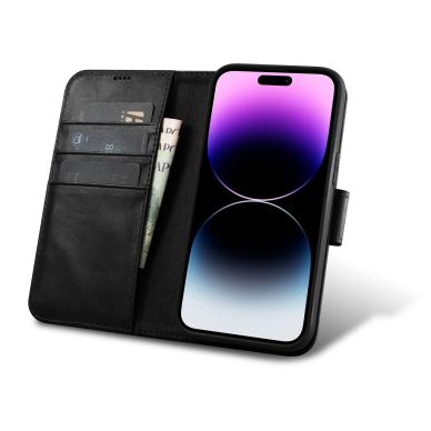 Dėklas iCarer Oil Wax Wallet Case 2in1 Cover iPhone 14 Pro Juodas (WMI14220722-BK) 1