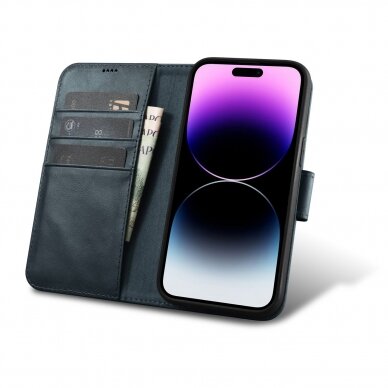 Dėklas iCarer Oil Wax Wallet Case 2in1 Cover iPhone 14 Pro Max Mėlynas (WMI14220724-BU) 1