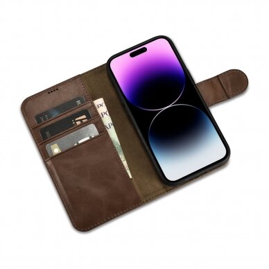 Dėklas iCarer Oil Wax Wallet Case 2in1 Cover iPhone 14 Pro Max Rudas (WMI14220724-BN) 8