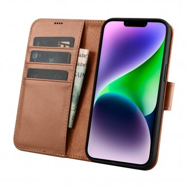 Dėklas iCarer Wallet Case 2in1 case iPhone 14 Rudas (WMI14220725-BN) 2