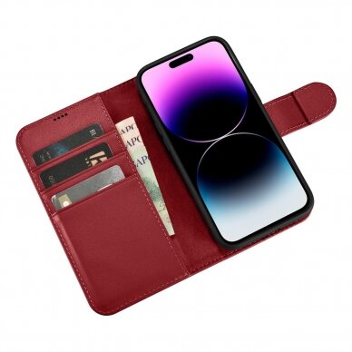 Dėklas iCarer Wallet Case 2in1 Cover iPhone 14 Pro Max Raudonas (WMI14220728-RD) 9