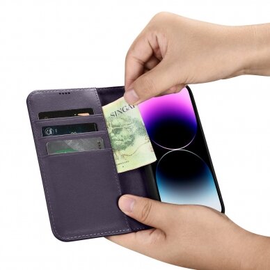 Dėklas iCarer Wallet Case 2in1 Cover iPhone 14 Pro Max Violetinis (WMI14220728-DP) 12