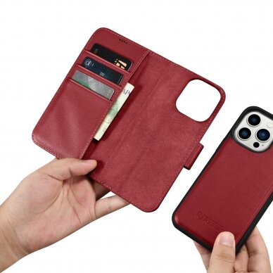 Dėklas iCarer Wallet Case 2in1 iPhone 14 Pro Raudonas (WMI14220726-RD) 13