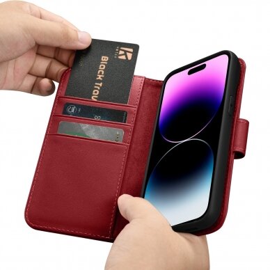 Dėklas iCarer Wallet Case 2in1 iPhone 14 Pro Raudonas (WMI14220726-RD) 14