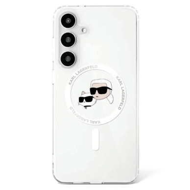 Dėklas Karl Lagerfeld Button Karl  Choupette Heads Printed Logo MagSafe Samsung Galaxy S25 Baltas