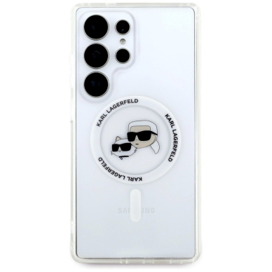 Dėklas Karl Lagerfeld Button Karl  Choupette Heads Printed Logo MagSafe Samsung Galaxy S25 Ultra Baltas 2