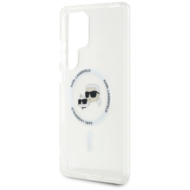 Dėklas Karl Lagerfeld Button Karl  Choupette Heads Printed Logo MagSafe Samsung Galaxy S25 Ultra Baltas 5