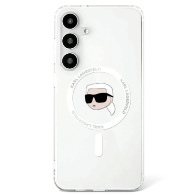 Dėklas Karl Lagerfeld Button Karl Head Printed Logo MagSafe Samsung Galaxy S25 Baltas