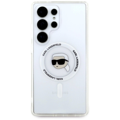 Dėklas Karl Lagerfeld Button Karl Head Printed Logo MagSafe Samsung Galaxy S25 Ultra Baltas 2