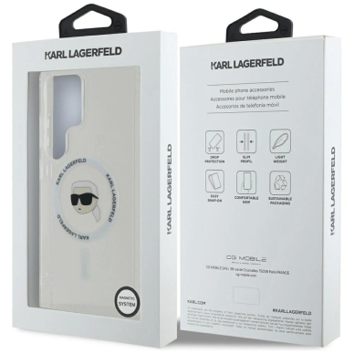 Dėklas Karl Lagerfeld Button Karl Head Printed Logo MagSafe Samsung Galaxy S25 Ultra Baltas 7