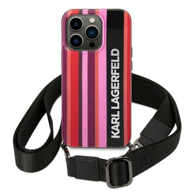 Dėklas Karl Lagerfeld Color Stripes Strap KLHCP14XSTSTP iPhone 14 Pro Max Rožinis 1