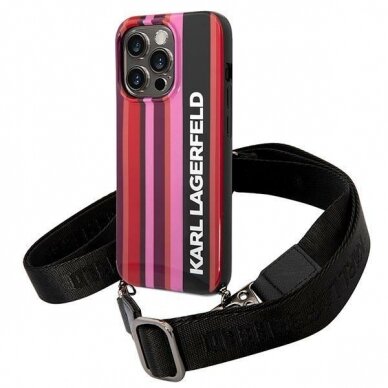 Dėklas Karl Lagerfeld Color Stripes Strap KLHCP14XSTSTP iPhone 14 Pro Max Rožinis