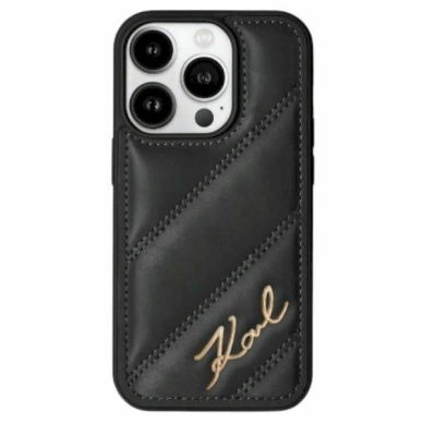 Dėklas Karl Lagerfeld Diagonal Quilted Script  iPhone 15 Pro Max - Juodas