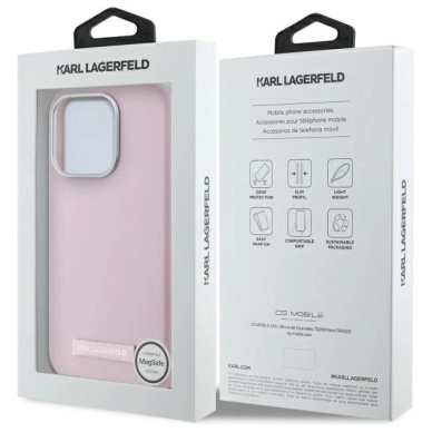 Dėklas Karl Lagerfeld FW Metal Plate MagSafe iPhone 15 Pro  - Rožinis 7