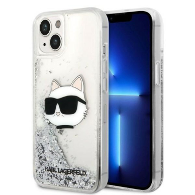 Dėklas Karl Lagerfeld Glitter Choupette Head KLHCP14MLNHCCS iPhone 14 Plus Sidabrinis