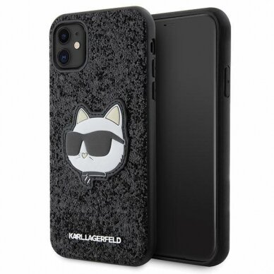 Dėklas Karl Lagerfeld Glitter Choupette Patch KLHCN61G2CPK iPhone 11 / Xr Juodas