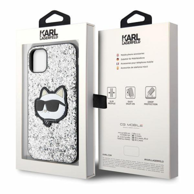 Dėklas Karl Lagerfeld Glitter Choupette Patch KLHCN61G2CPS iPhone 11 / Xr Sidabrinis 7