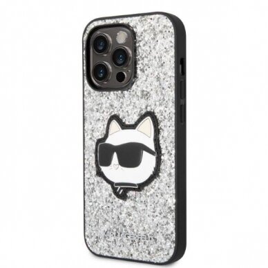 Dėklas Karl Lagerfeld Glitter Choupette Patch KLHCP14LG2CPS iPhone 14 Pro Sidabrinis 1