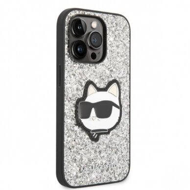 Dėklas Karl Lagerfeld Glitter Choupette Patch KLHCP14LG2CPS iPhone 14 Pro Sidabrinis 3