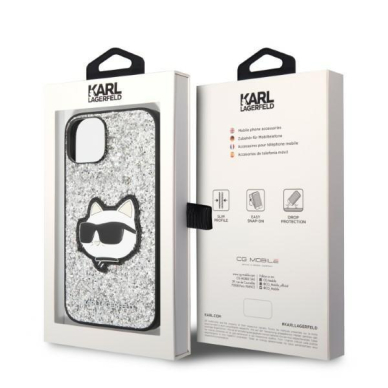 Dėklas Karl Lagerfeld Glitter Choupette Patch KLHCP14MG2CPS iPhone 14 Plus Sidabrinis 7