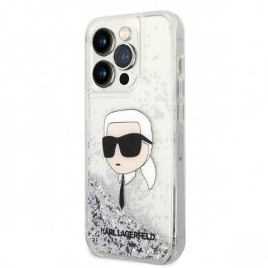 Dėklas Karl Lagerfeld Glitter Karl Head KLHCP14LLNKHCH iPhone 14 Pro Sidabrinis 1