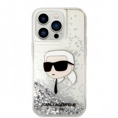 Dėklas Karl Lagerfeld Glitter Karl Head KLHCP14LLNKHCH iPhone 14 Pro Sidabrinis 2