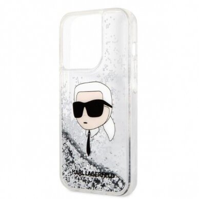 Dėklas Karl Lagerfeld Glitter Karl Head KLHCP14LLNKHCH iPhone 14 Pro Sidabrinis 5