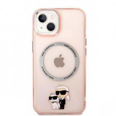 Dėklas Karl Lagerfeld Iconic Karl&amp;Choupette Magsafe KLHMP14SHNKCIP iPhone 14 Rožinis 2