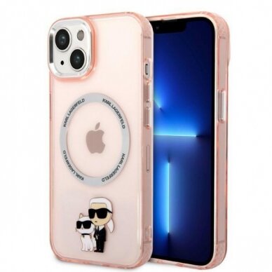 Dėklas Karl Lagerfeld Iconic Karl&amp;Choupette Magsafe KLHMP14SHNKCIP iPhone 14 Rožinis