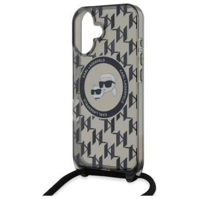 Dėklas Karl Lagerfeld IML Crossbody Monogram Karl  Choupette Head MagSafe iPhone 16  - Juodas 4