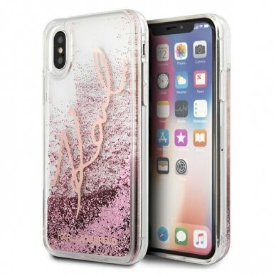 Dėklas Karl Lagerfeld iPhone X/Xs Glitter Signature - Rožinis-Auksinis UGLX912