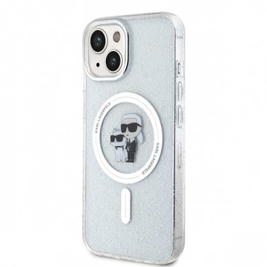 Dėklas Karl Lagerfeld Karl&Choupette Glitter MagSafe case for iPhone 15 Plus Permatomas 1