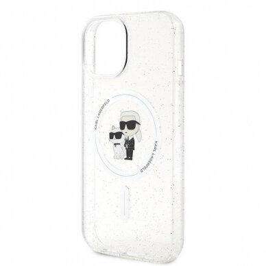 Dėklas Karl Lagerfeld Karl&Choupette Glitter MagSafe case for iPhone 15 Plus Permatomas 5