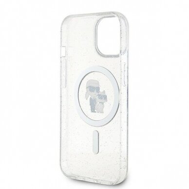 Dėklas Karl Lagerfeld Karl&Choupette Glitter MagSafe case for iPhone 15 Plus Permatomas 6