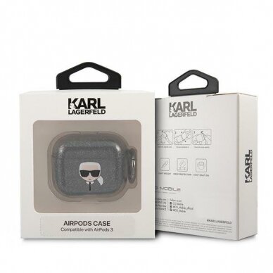 Dėklas Karl Lagerfeld KLA3UKHGK AirPods 3 cover Juodas Glitter Karl`s Head KOW068 2