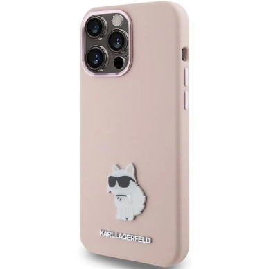 Dėklas Karl Lagerfeld KLHCP15XSMHCNPP iPhone 15 Pro Max 6.7" Rožinis Silicone Choupette Metal Pin 1