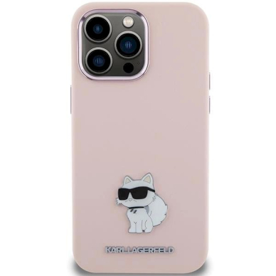 Dėklas Karl Lagerfeld KLHCP15XSMHCNPP iPhone 15 Pro Max 6.7" Rožinis Silicone Choupette Metal Pin 2