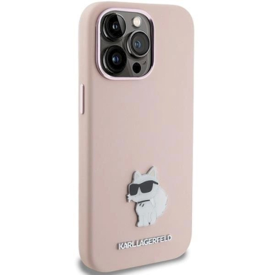 Dėklas Karl Lagerfeld KLHCP15XSMHCNPP iPhone 15 Pro Max 6.7" Rožinis Silicone Choupette Metal Pin 3