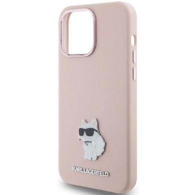 Dėklas Karl Lagerfeld KLHCP15XSMHCNPP iPhone 15 Pro Max 6.7" Rožinis Silicone Choupette Metal Pin 5