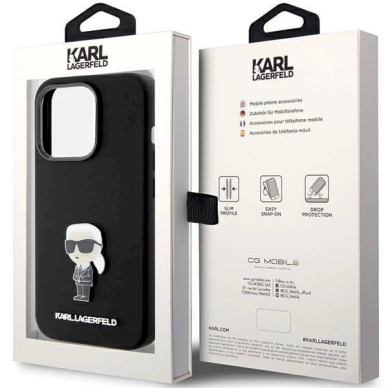 Dėklas Karl Lagerfeld KLHCP15XSMHKNPK iPhone 15 Pro Max 6.7" Juodas Silicone Ikonik Metal Pin 7