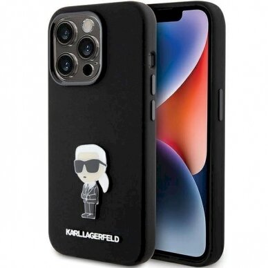 Dėklas Karl Lagerfeld KLHCP15XSMHKNPK iPhone 15 Pro Max 6.7" Juodas Silicone Ikonik Metal Pin