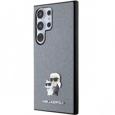 Dėklas Karl Lagerfeld KLHCS24LPSAKCMPG S24 Ultra S928 hardcase Pilkas Saffiano Karl &amp; Choupette Metal Pin 1