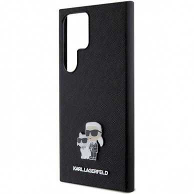 Dėklas Karl Lagerfeld KLHCS24LPSAKCMPK S24 Ultra S928 hardcase Juodas Saffiano Karl &amp; Choupette Metal Pin 5