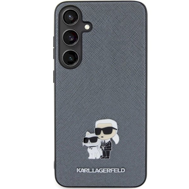 Dėklas Karl Lagerfeld KLHCS24MPSAKCMPG S24+ S926 hardcase Pilkas Saffiano Karl &amp; Choupette Metal Pin 2