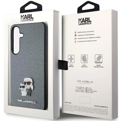 Dėklas Karl Lagerfeld KLHCS24MPSAKCMPG S24+ S926 hardcase Pilkas Saffiano Karl &amp; Choupette Metal Pin 7