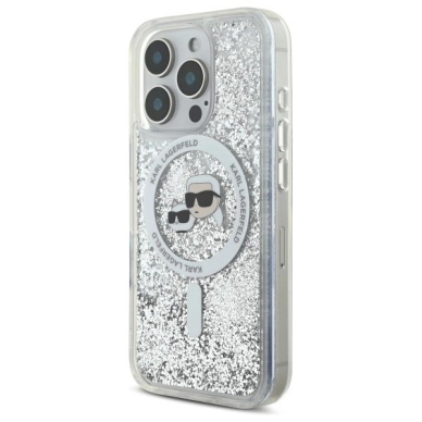 Dėklas Karl Lagerfeld Liquid Glitter Karl  Choupette Head Magsafe iPhone 16 Pro  - Skaidrus 1