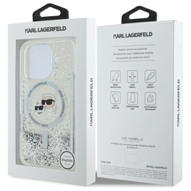 Dėklas Karl Lagerfeld Liquid Glitter Karl  Choupette Head Magsafe iPhone 16 Pro  - Skaidrus 7