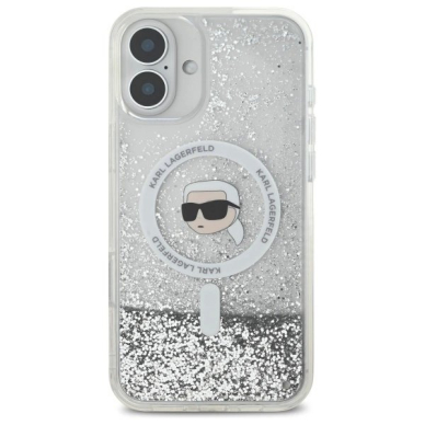 Dėklas Karl Lagerfeld Liquid Glitter Karl Head Magsafe  iPhone 16 Plus - Skaidrus 2