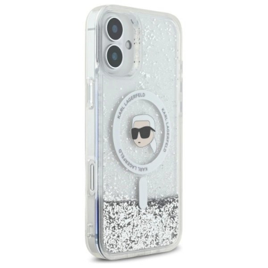 Dėklas Karl Lagerfeld Liquid Glitter Karl Head Magsafe  iPhone 16 Plus - Skaidrus 3